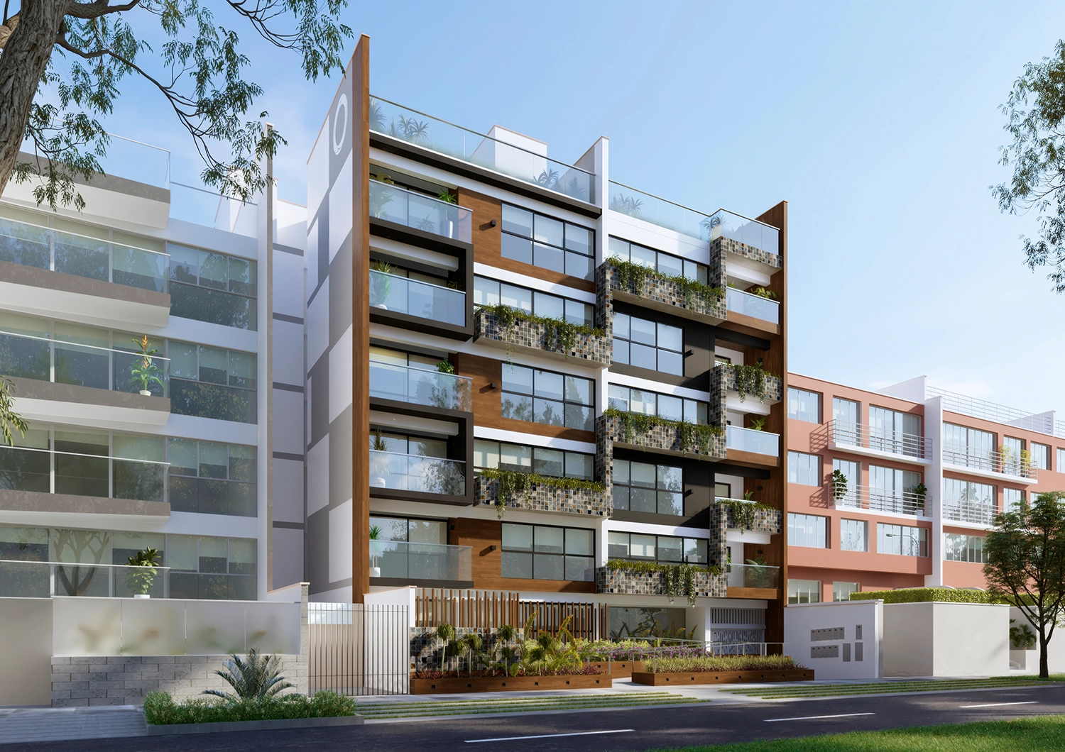 Fachada de día de Aura Sul, proyecto exclusivo en Chacarilla. Diseño innovador que maximiza la luz natural y la armonía.